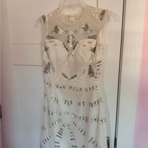 Elegant White and Silver Embellished Dress